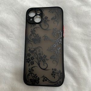 I Phone 14 Plus Black with butterflies and vines